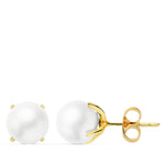 18K Yellow Gold Earrings Cultured Pearl 7-7.5 mm Pressure Closure