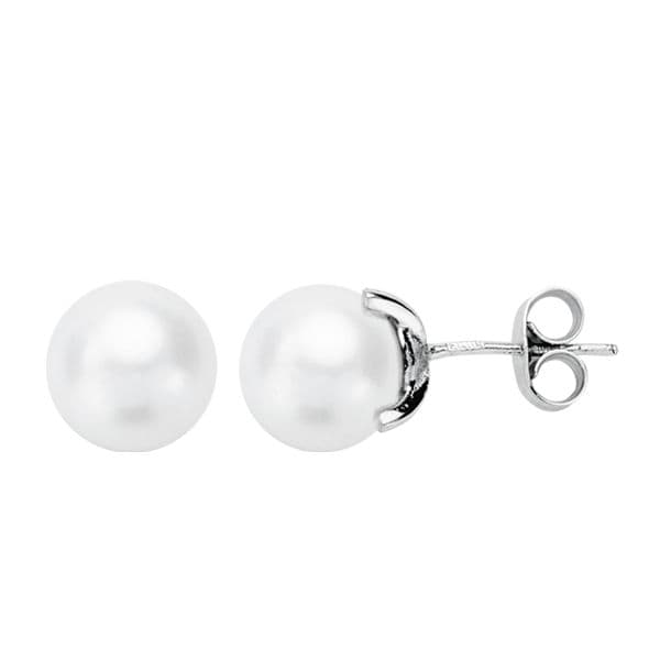 18K Cultured Pearl Earrings 7-7.5 mm White Gold