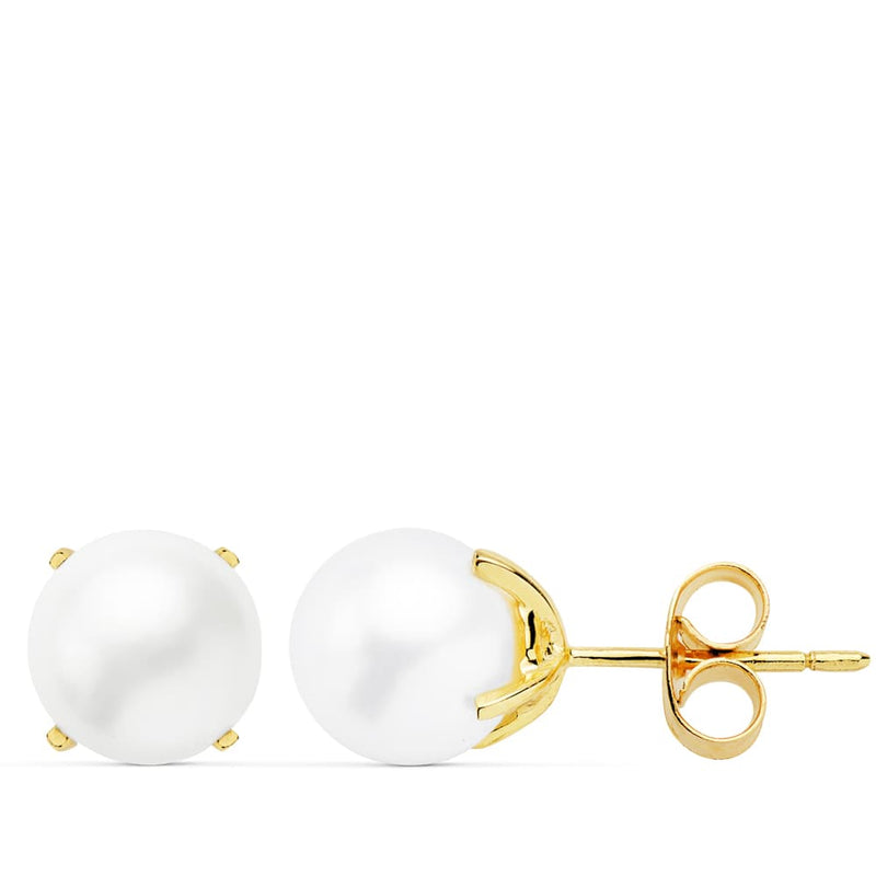 18K Yellow Gold Cultured Pearl Earrings 7.5-8 mm Pressure Closure