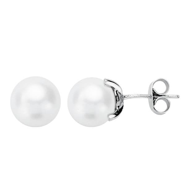 18K White Gold Cultured Pearl Earrings 7.5-8 mm