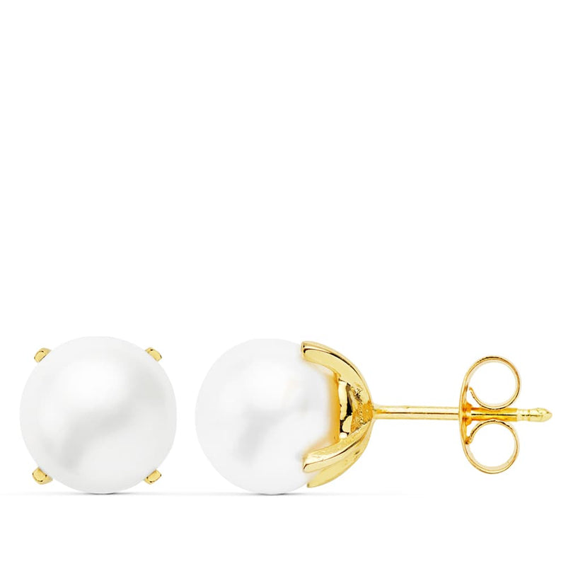 18K Yellow Gold Cultured Pearl Earrings 8-8.5 mm Pressure Closure