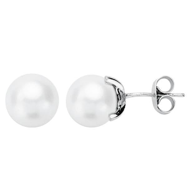 18K White Gold Cultured Pearl Earrings 8-8.5 mm