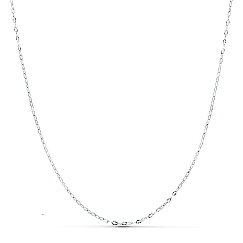 18K Solid White Gold Chain Carved Links 1 mm 40 cm