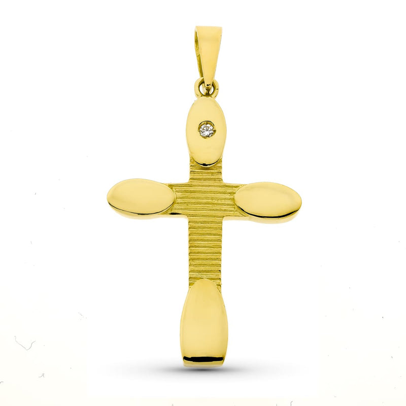18K Yellow Gold Cross Zirconia 34x22 mm