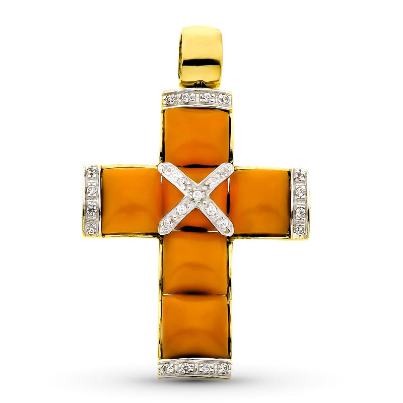 18K Yellow Gold Cross Fine Coral 45x29 mm