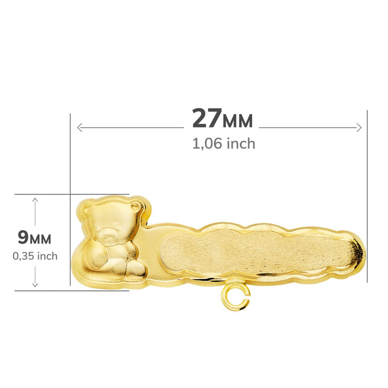 18K Yellow Gold Carved Bear Pin 27x9 mm