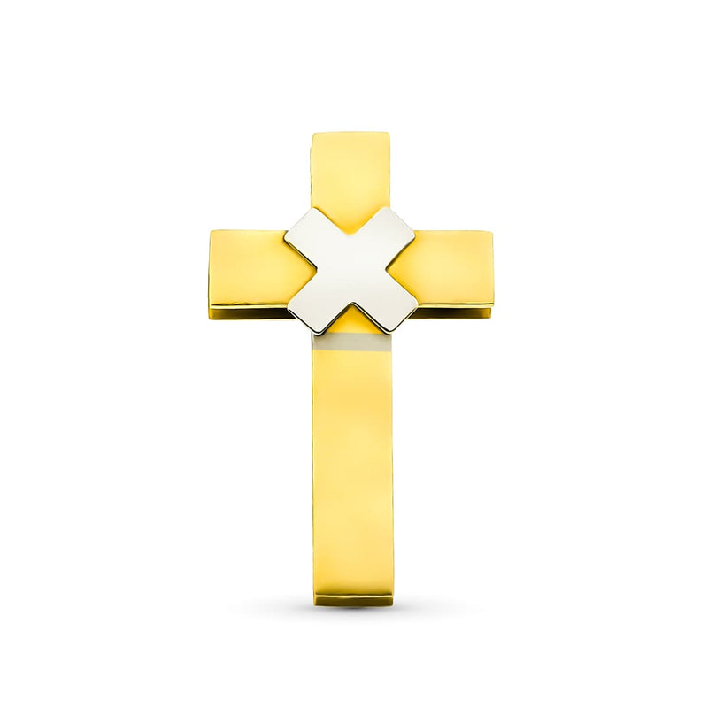 18K Two-tone Gold Cross Hollow Matte and Shiny 21x13mm