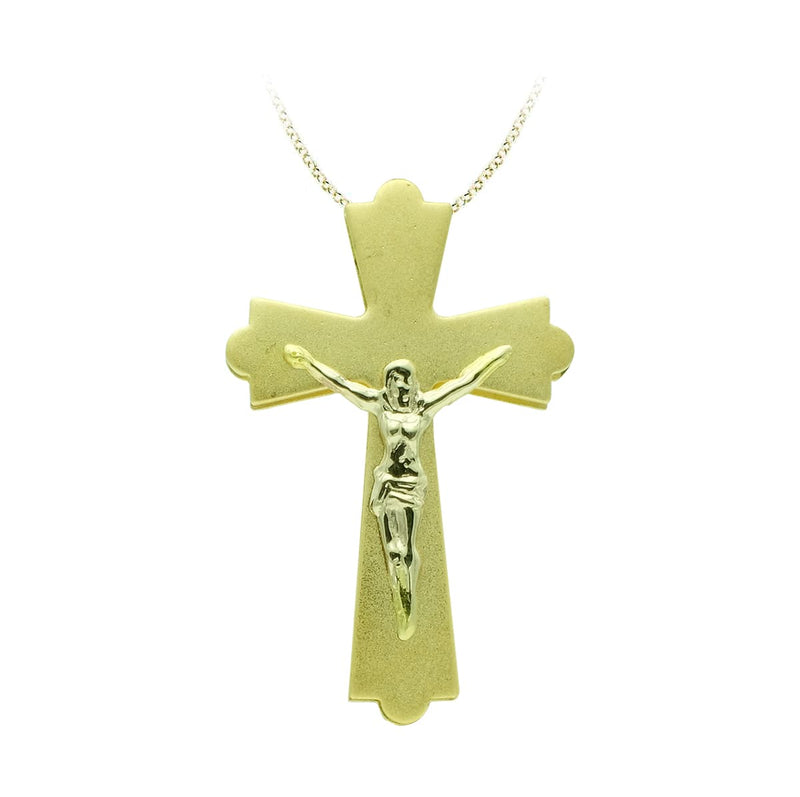 18K Yellow Gold Cross With Christ Bicolor 22x14 mm