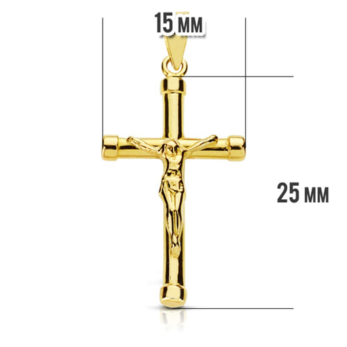 Croix Christ 18K Bâton Rond 28x15x2 mm