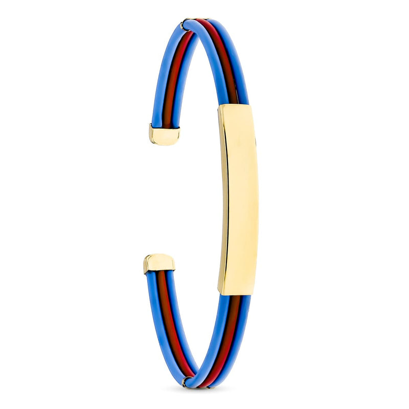 Bracelet en feuille de caoutchouc rigide bleu et rouge 18 carats