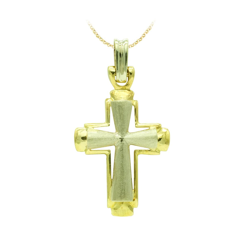 18K Matte and Shiny Bicolor Gold Cross 30x19 mm