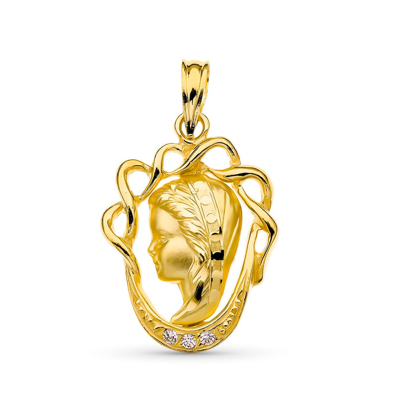 Médaille Fille Vierge En Or Jaune 18K 22X16 Mm