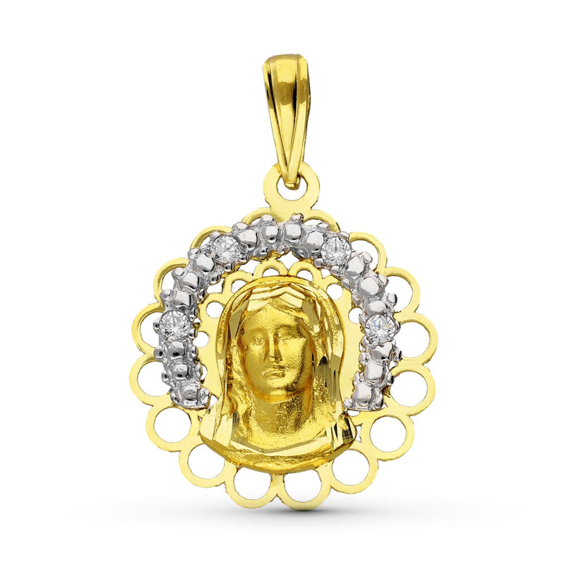 18K Bicolor Gold Virgin Girl Medal 19x17 mm