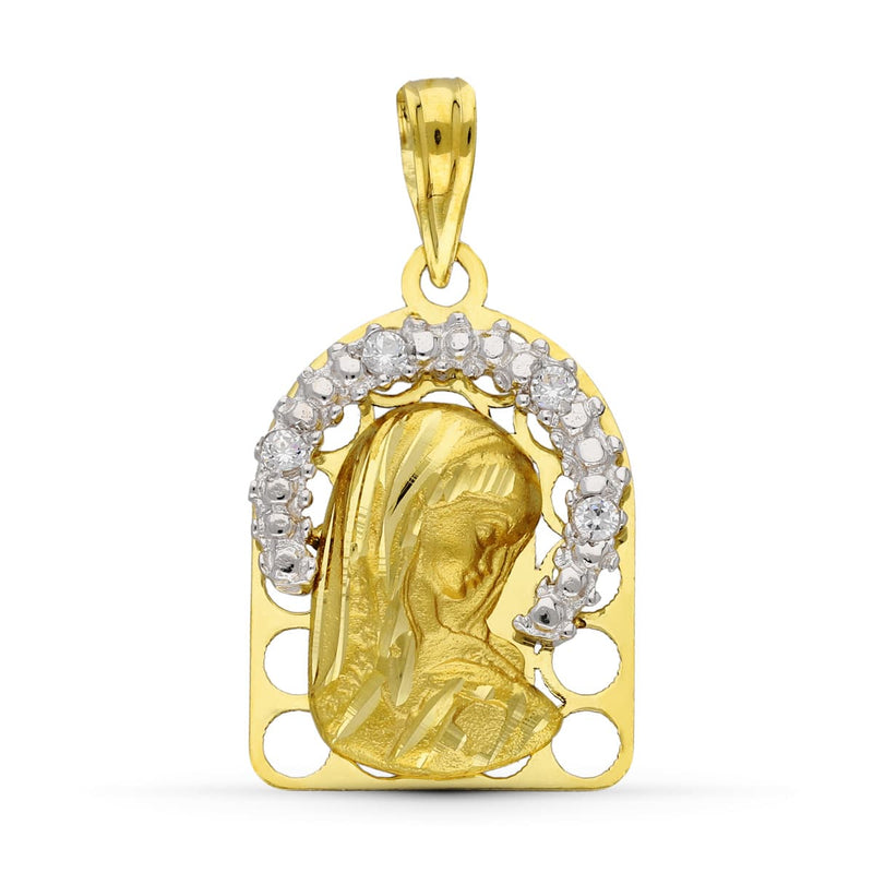 18K Bicolor Gold Virgin Girl Medal 20x13 mm