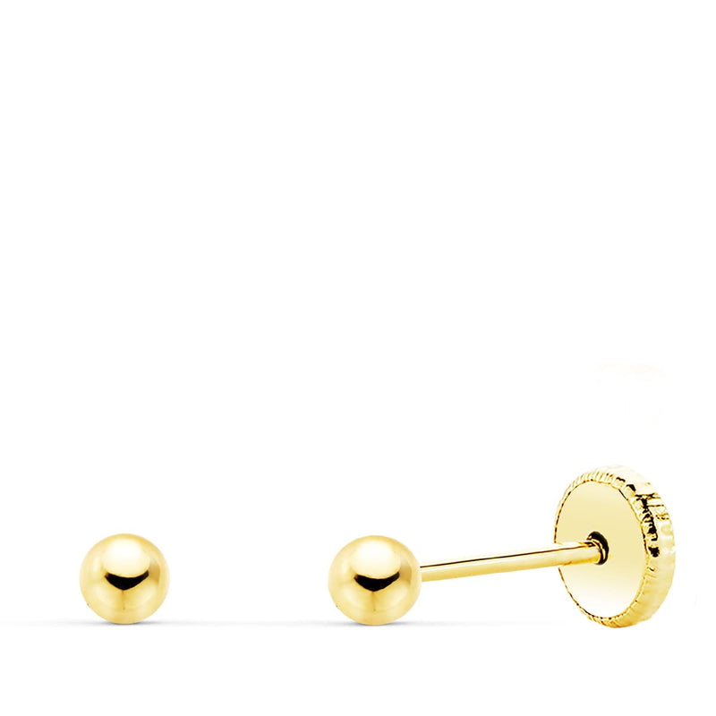 18K Yellow Gold Earrings Smooth Ball 3mm Nut Closure