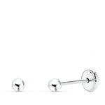 18K White Gold Earrings Smooth Ball 3mm Nut Closure