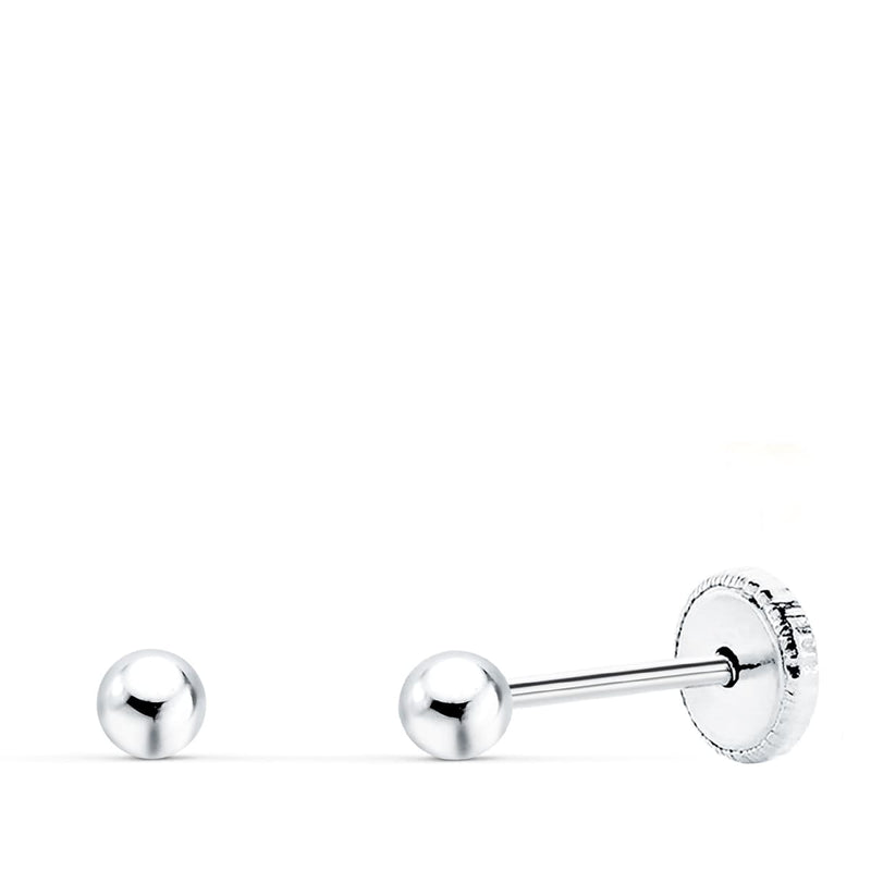 18K White Gold Smooth Ball Earrings 3 mm Screw Closure