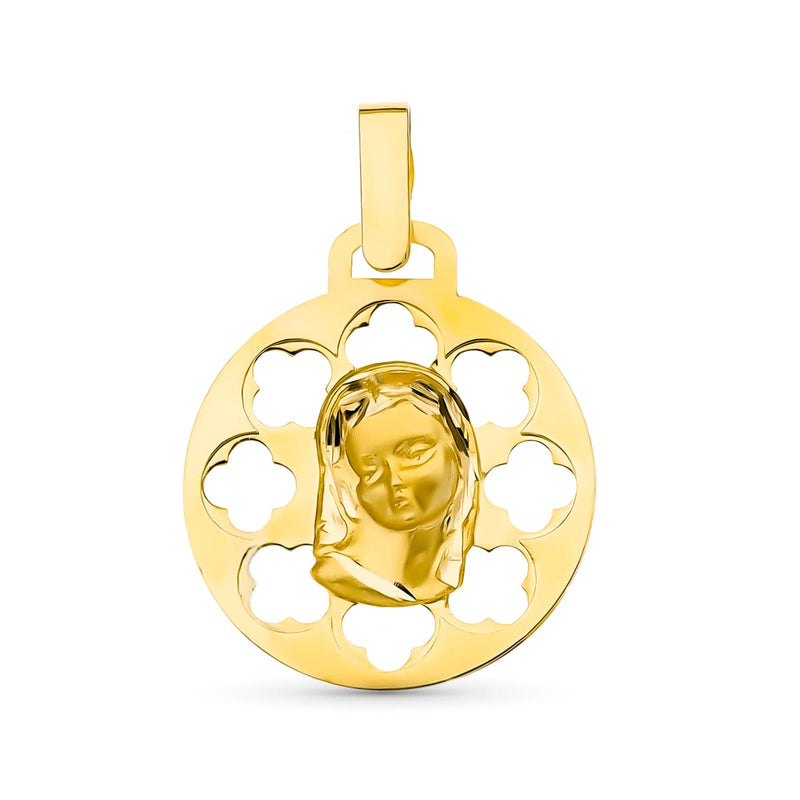 18K Medalla Oro Amarillo Virgen Niña Calada 18 mm
