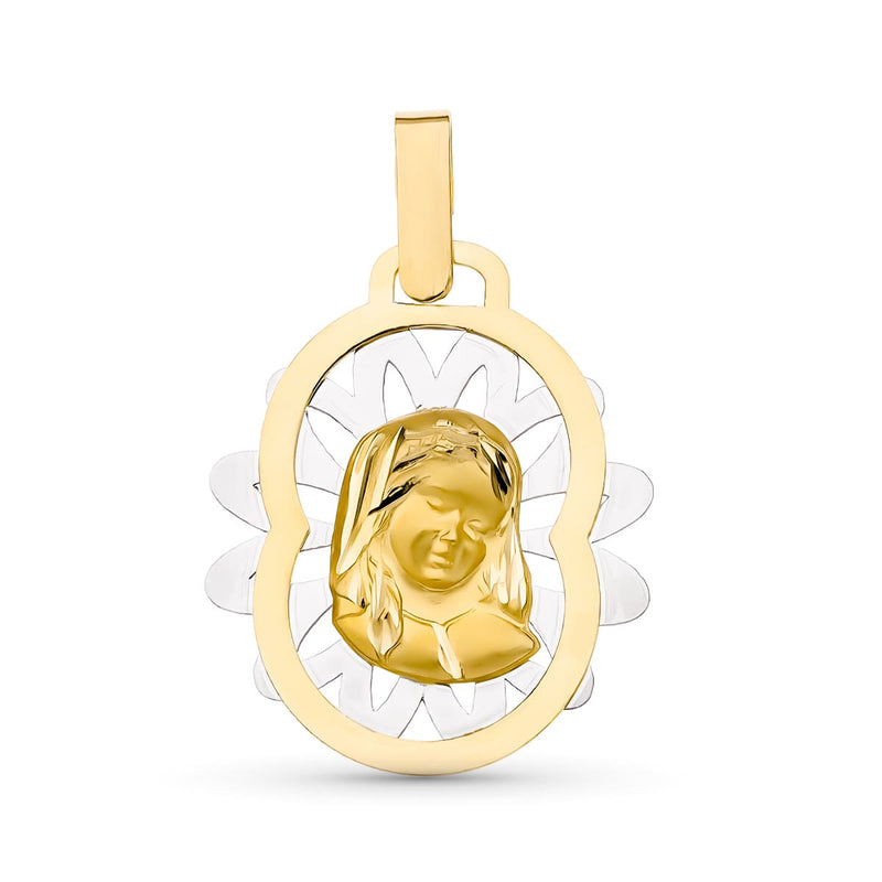 18K Bicolor Gold Virgin Girl Medal 22x19 mm