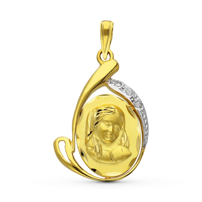 18K Medalla Oro Amarillo Virgen Niña 26x17 mm