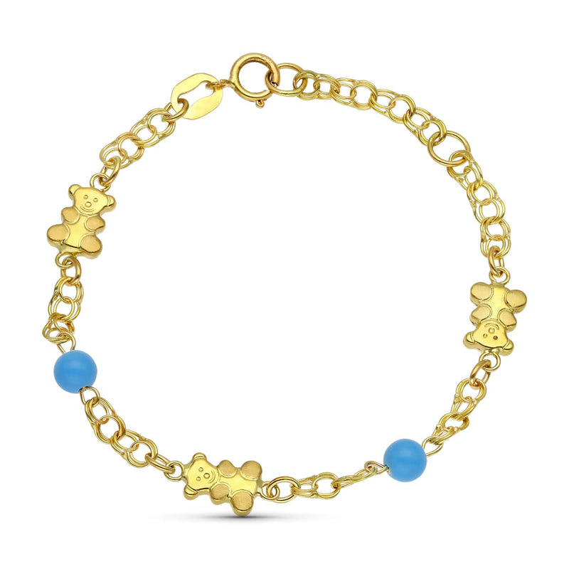 18K Yellow Gold Bracelet Bears and Turquoises 14 cm