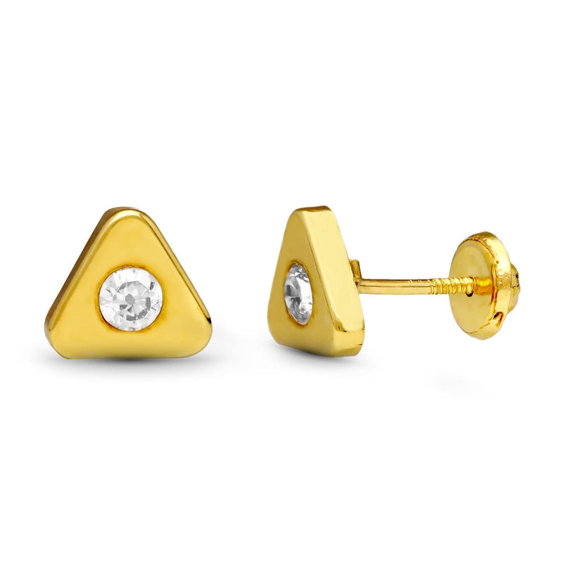 18K Yellow Gold Triangle Earrings 7X7 mm