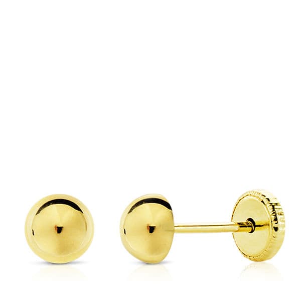 18K Yellow Gold Earrings Half Ball Smooth 4mm Nut