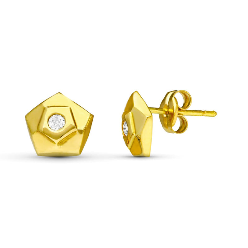 18K Yellow Gold Pentagon Earrings. 7X7mm
