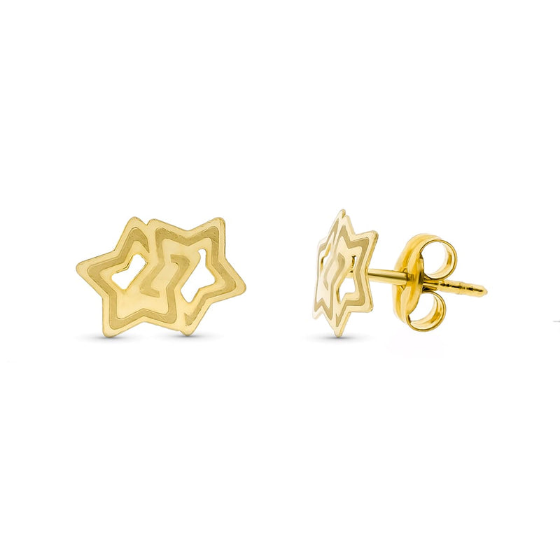 18K Yellow Gold Laser Stars Earrings. 9X7mm