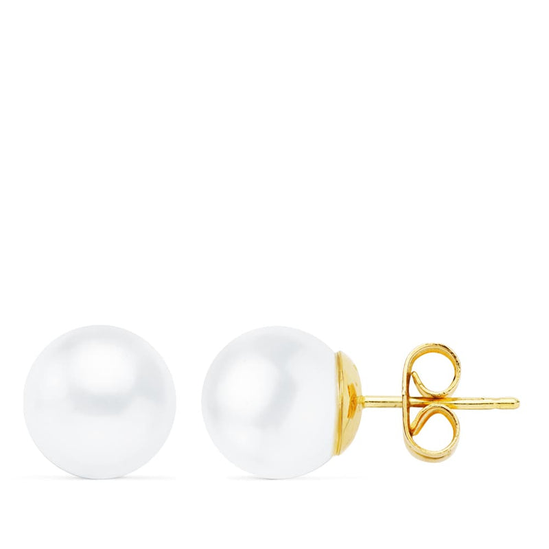 18K Yellow Gold Cultured Pearl Earrings 8-8.5 mm Pressure Closure