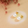 18K Yellow Gold Cultured Pearl Earrings 8-8.5 mm Pressure Closure