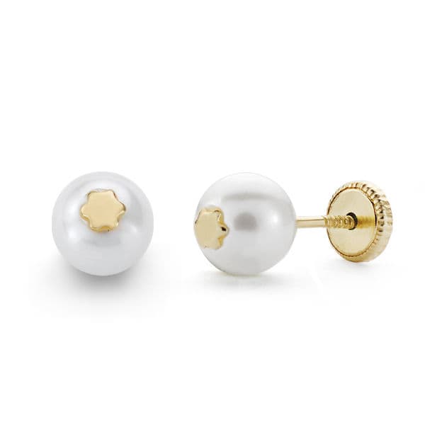 18K Pearl And Star Earrings 6 mm