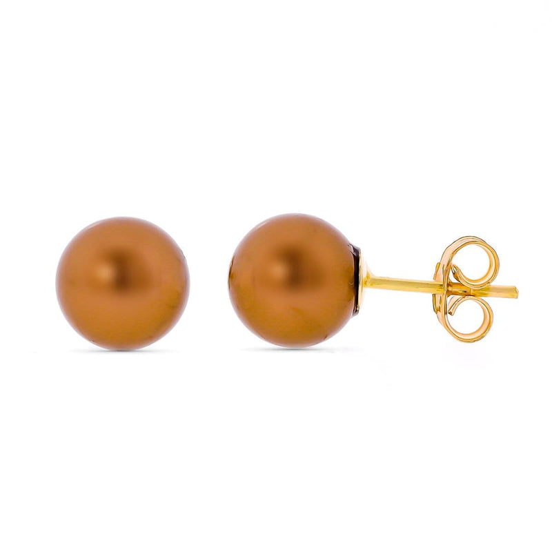18K Yellow Gold Chocolate Pearl Earrings 8 mm
