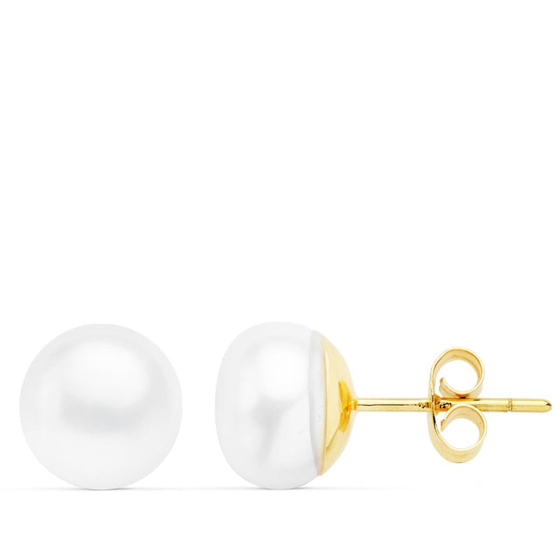 18K Yellow Gold Earrings Baroque Pearl 9.5-10 mm Pressure Closure