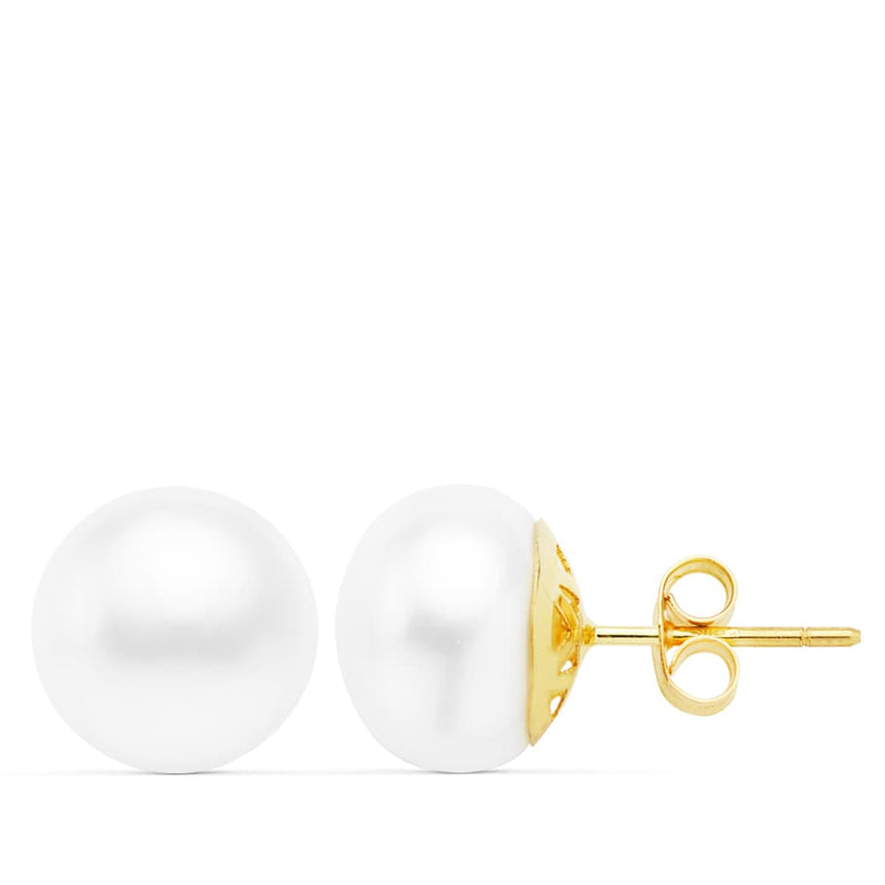 18K Yellow Gold Earrings Baroque Cultured Pearl 11 to 12 mm Pressure Closure