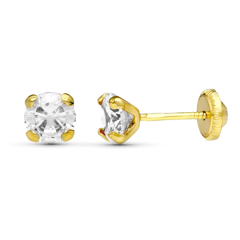18K Yellow Gold Claws Zirconia Earrings 5 ​​mm