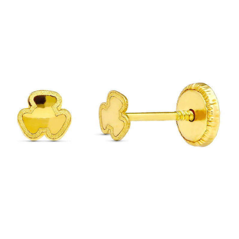 18K Yellow Gold Clover Earrings. 3.5mm