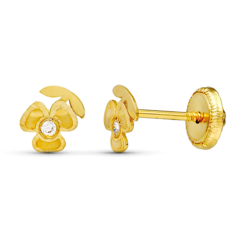 Boucles d'oreilles trèfle laser en or jaune 18 carats. 5X4mm