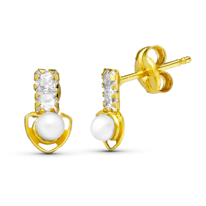 18K Yellow Gold Triangle Pearl Earrings 8X4 mm