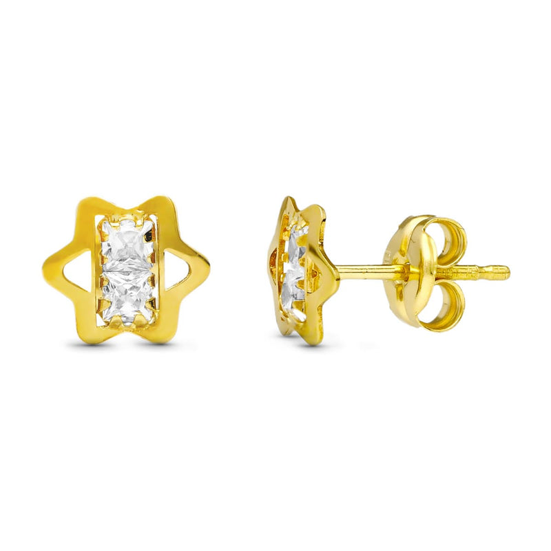18K Yellow Gold Earrings Star Zirconia 6X6 mm