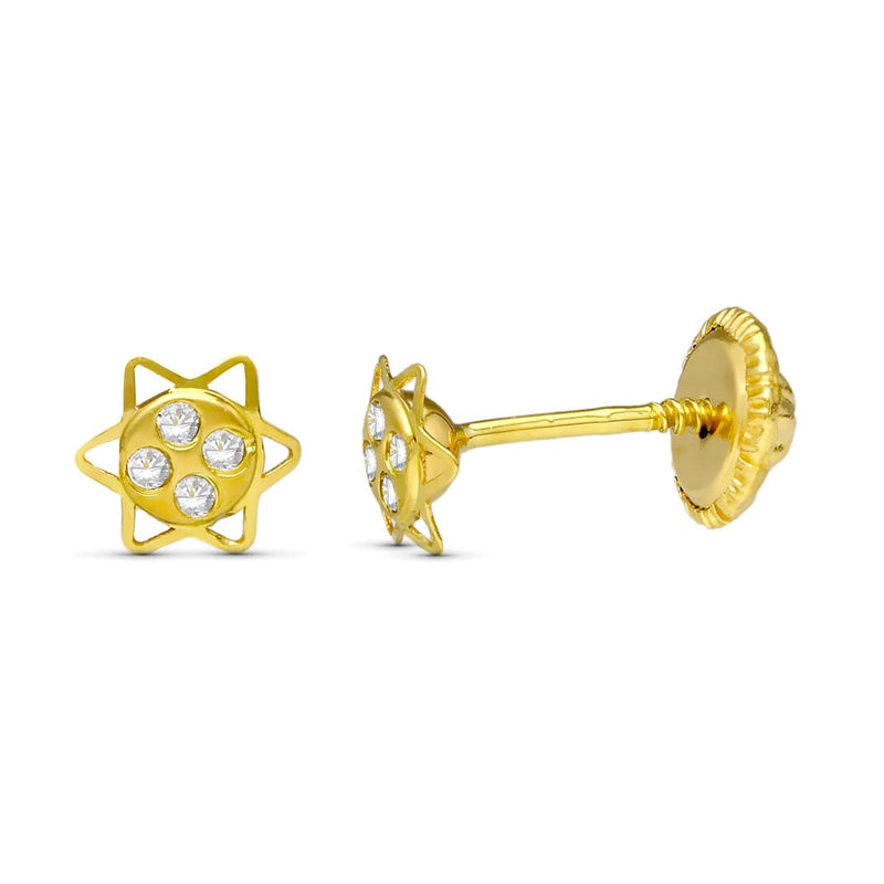 Boucles d'oreilles étoile zircone or jaune 18 carats 5 mm