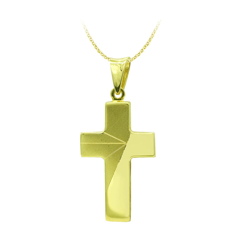 18K Matte and Shiny Hollow Gold Cross 27x15 mm