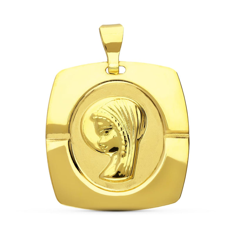 18K Medalla Oro Amarillo Virgen Niña Laser. 19x18 mm