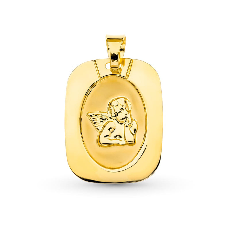 18K Yellow Gold Angel Burlon Laser Medal 20x15 mm