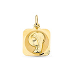 18K Medalla Oro Amarillo Virgen Niña Cuadrado. 16x13 mm