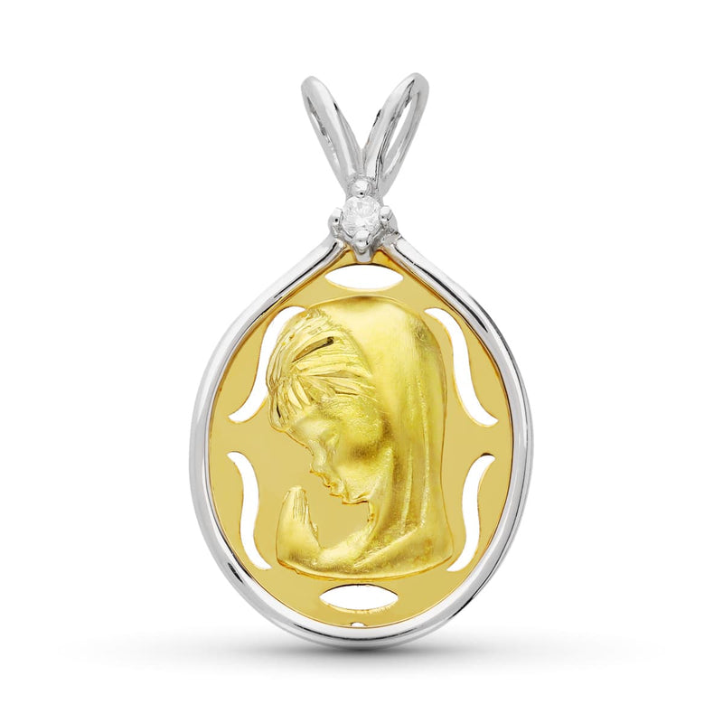 18K Bicolor Gold Virgin Girl Medal 27x15 mm