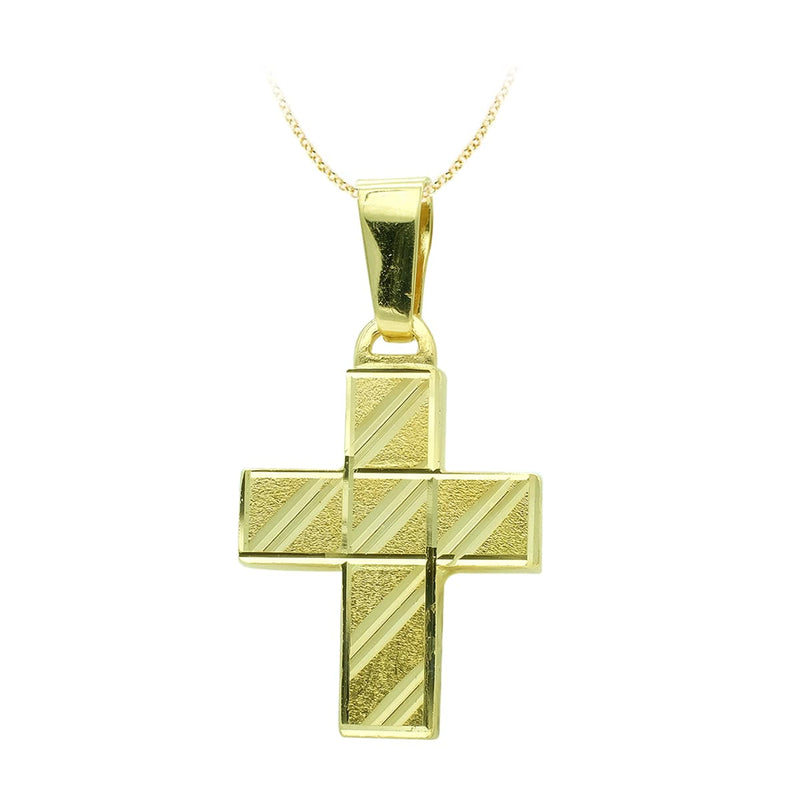 18K Yellow Gold Hollow Carved Cross 20x14 mm