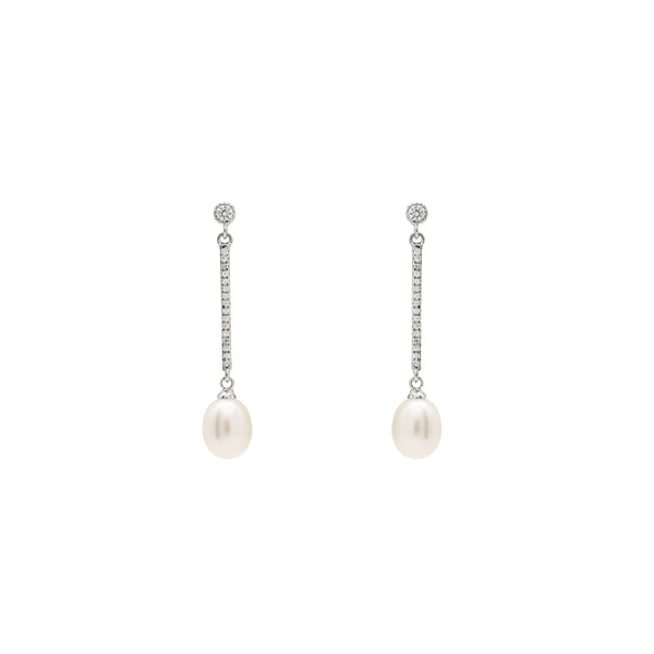 Long pearl earrings with movement and zirconia detail 