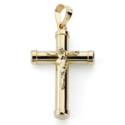 18K Hollow Cross With Christ 24x15x3 mm