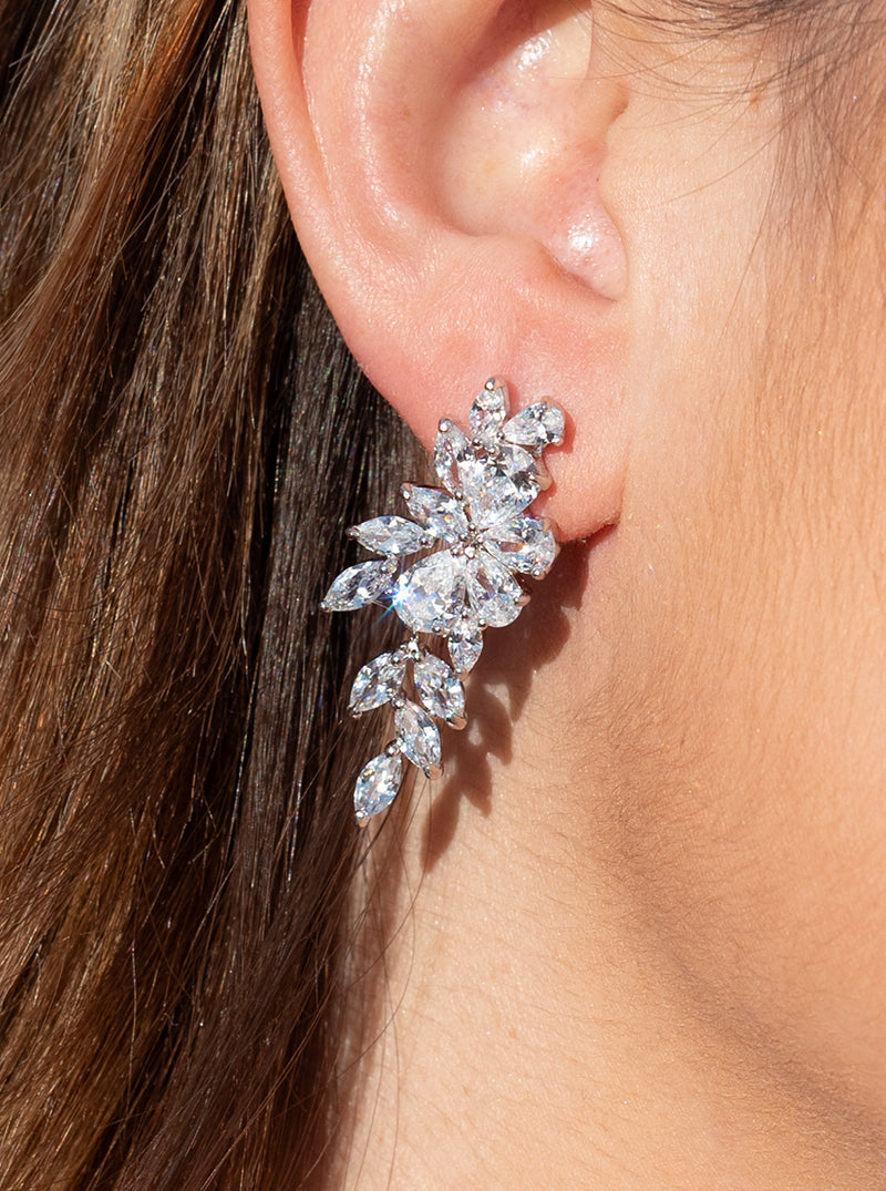 Long Silver Bridal Earrings Nature Style